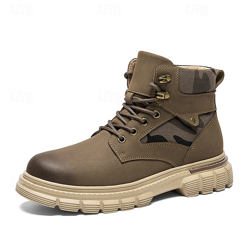 Fekete műbőr férfi fűzős csizma vastag talppal és katonai stílussal – tökéletes Harley-Davidson motorosoknak, punk rockereknek, hétköznapi viseletnek és trendi utcai divatnak. 2025 - $64.99 –P1