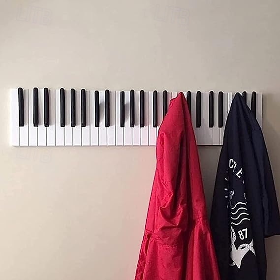 Pianohouten kapstokken, wandhanger in Scandinavische stijl, creatief pianotoetsontwerp, houten haakrek, ruimtebesparende organizer voor in de hal, decoratieve kledinghouder voor thuis. 2026 - $31.99 –P1