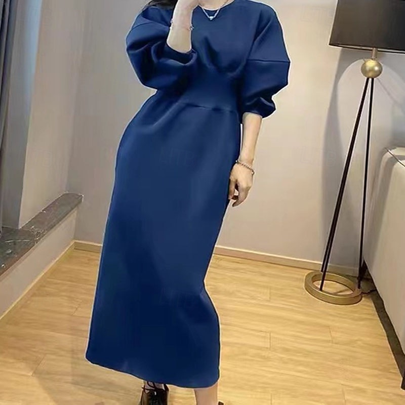 Femmes Robe Midi Robe à Capuche Mode Moderne Quotidien Week-end Coupe régulière Uni manche longue Col ras du cou Noir Blanche Gris Printemps Automne de 2025 ? $34.99 –P6
