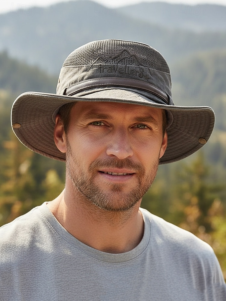 Męski kapelusz safari z ochroną przeciwsłoneczną – oddychający, siateczkowy kapelusz wędkarski z szerokim rondem i paskiem pod brodą, idealny na piesze wędrówki, kemping i podróże 2026 - $18.99 –P2