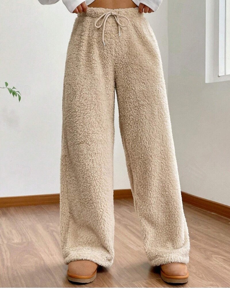 Mulheres Atrevido chinês Casual Comprimento total Cintura Média Tecido Design de cordão elástico Térmico / Quente Com Stretch Ao ar livre Férias Rua Camelo Adamascado Cinzento Preto Inverno Ajuste de 2025 por $19.99 –P1