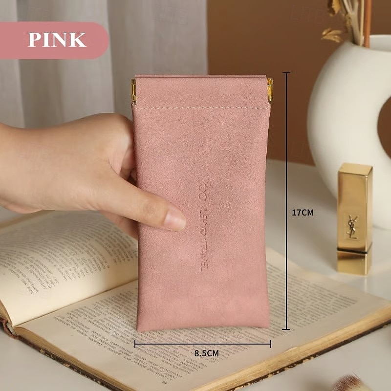 Snap Closure Leather Organizer Pouch Portable Sunglasses Case Simple Solid Color Eyewear Holder Automatic Closing Glasses Bag Unisex Leather Clutch Protective Storage Pouch For Men Women 2026 - $9.99 –P4