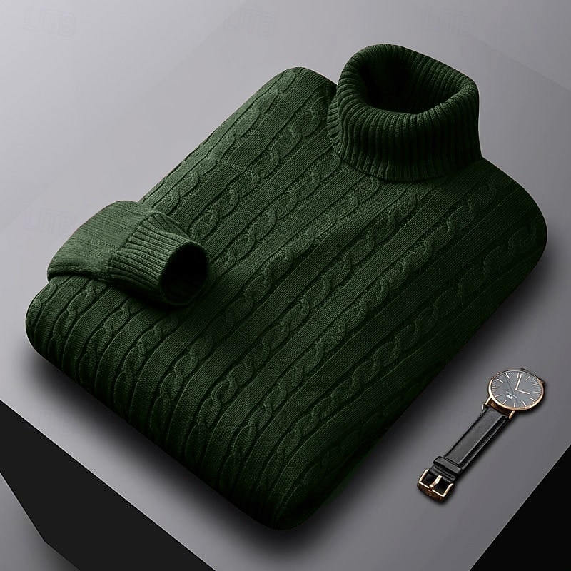 Hombre Pulóveres Suéter de punto Estriado Cable Tejer Tops regulares De Punto Ajustado Plano Cuello Alto Prendas de punto Moderno Casual Ropa Cotidiana Ropa Otoño Invierno Negro Blanco L XL 2XL 2026 - $34.99 –P11
