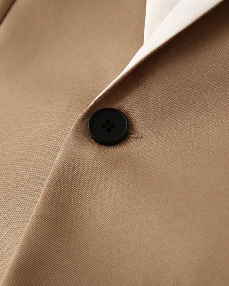 Men's Blazer Suits Business Cocktail Party Wedding Party 2 Piece Fashion Casual Spring &  Fall Polyester Color Block Plain Pocket Buttons Comfortable Single Breasted Blazer Apricot 2025 - $36.99 –P8