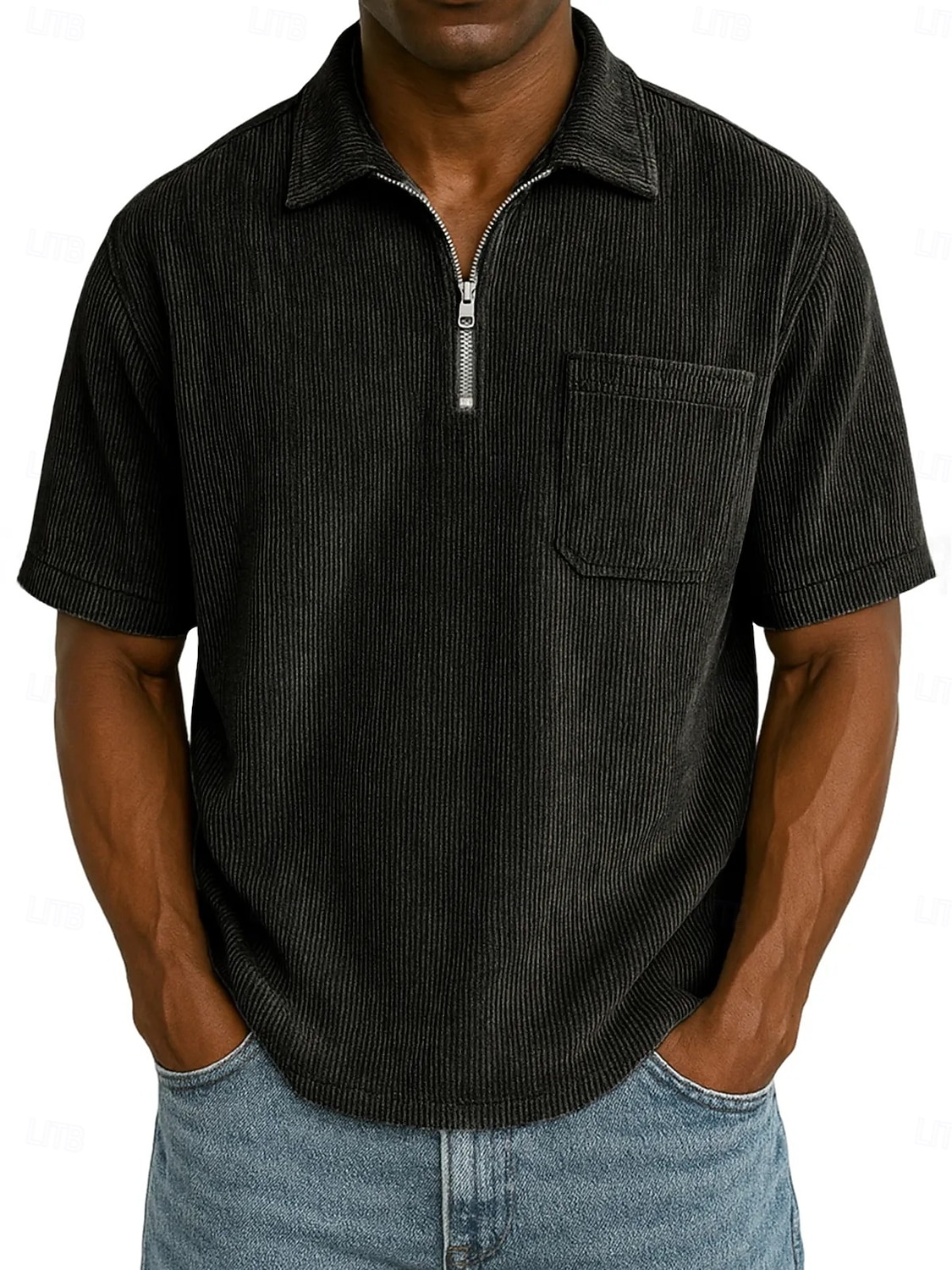 Homme Polo à fermeture éclair Texturé Occasionnel Fête Revers Zip quart Manche Courte Mode Basique Uni Texturé Quart de zip Chaud Été Printemps Coupe régulière Marron foncé Violet Kaki Polo de 2026 ? $29.99 –P2