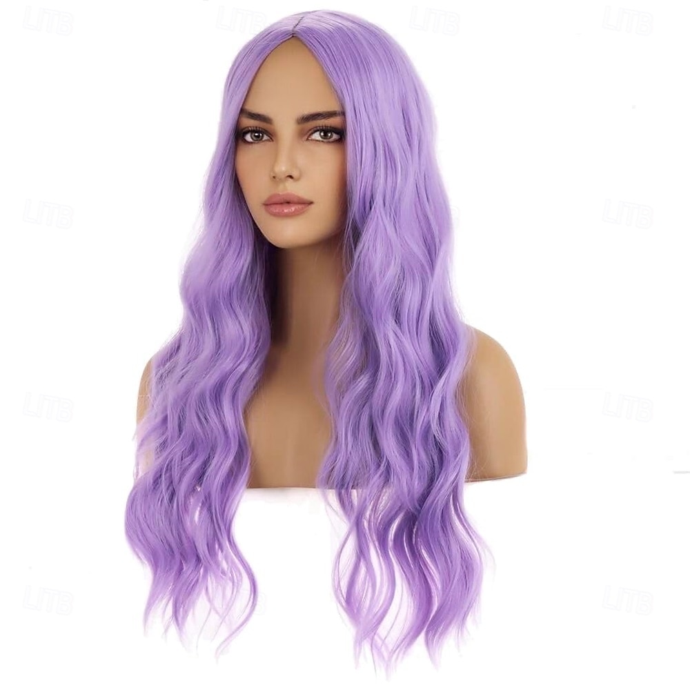 parrucca viola, parrucche lunghe e ondulate per donne, parrucche sintetiche viola lavanda per feste quotidiane del 2025 a $21.99 –P2