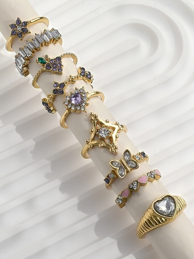 Women's Alloy Ring Set with Heart, Butterfly, and Star Designs, Fashion Boho Stackable Rings for Parties, Weddings and Everyday Wear 2025 - $11.99 –P3