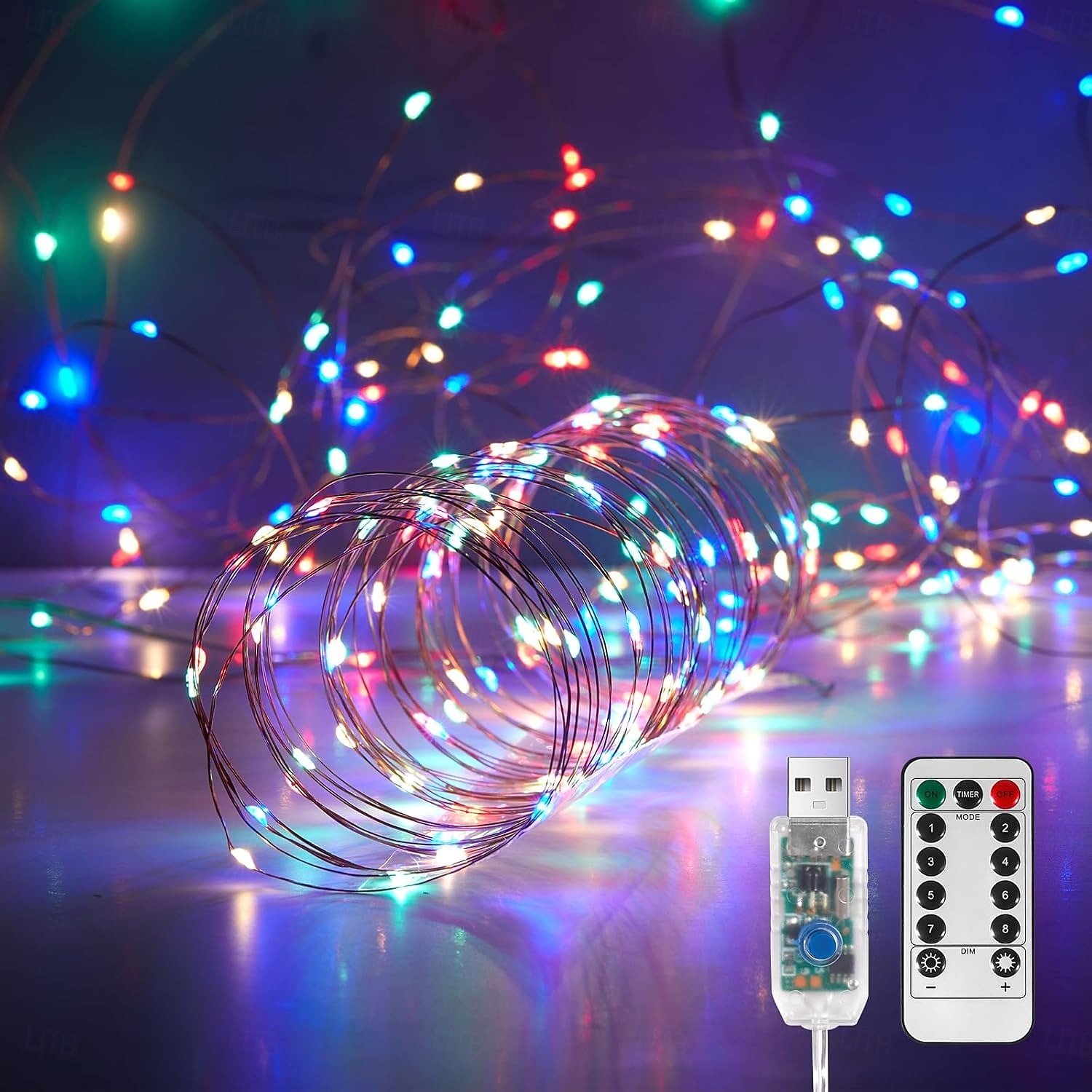 2 db 20 m/66 láb 200 led gyöngy karácsony halloween esküvői party fesztivál tündér fényfüzér beltéri és kültéri udvari kerti dekoráció fényfüzér usb tápegység 8 funkciós távirányító 2025 - $20.99 –P1