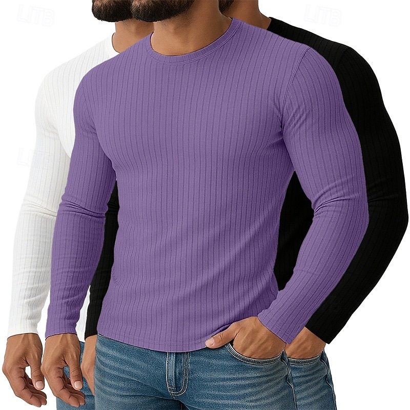 Ανδρικά Μπλουζάκι Μυϊκό πουκάμισο Πλεκτό μπλουζάκι με ραβδώσεις Μπλουζάκι μπλουζάκι Μακρυμάνικο Στρογγυλή Ψηλή Λαιμόκοψη Άνοιξη Φθινόπωρο Όλες οι εποχές Σκέτο Με Υφή Pit Strip 2025 - $55.99 –P6