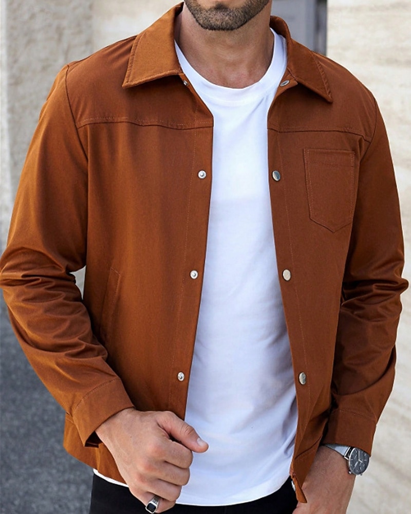 Herren Leichte Jacke Hemdjacke Freizeitjacke Urlaub Täglich Atmungsaktiv Knöpfe Frühling Herbst Einfach Mode Klassisch Revers Regulär Braun Jacken 2025 - $23.99 –P1