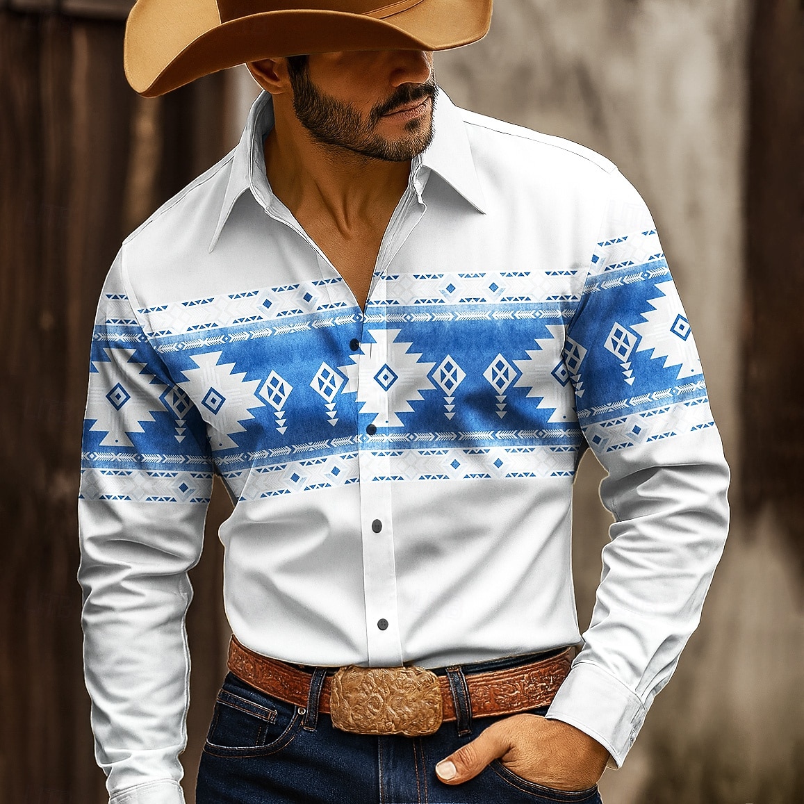 Voor heren Geometrisch Aztec Etnisch Overhemd Westers overhemd Cowboyshirt Lange mouw Vintage Retro Buiten Kamperen&Wandelen Jagen Lente Herfst Strijkijzer 3D-afdrukken Overhemden met knoopjes Wit 2026 - $27.99 –P2