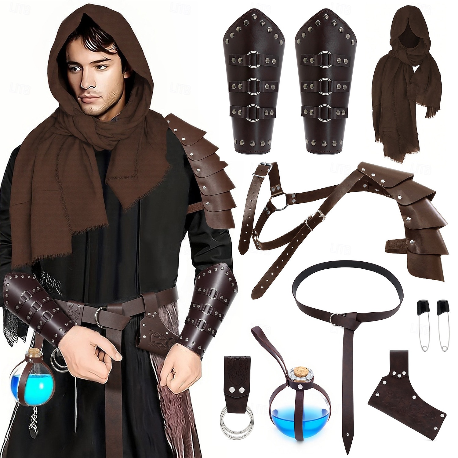 Ретро Средневековый Эпоха возрождения Оружие и доспехи шарф Набор аксессуаров Воин Викинг Ranger Маскарадный костюм Муж. Универсальные Викинг Хэллоуин Карнавал Выступление РИЖД Рен Фэйр Взрослые 2026 - $39.99 –P4