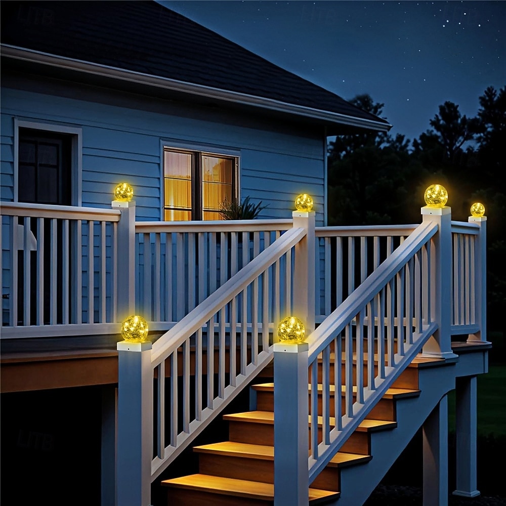 1 lámpara LED solar para jardín exterior, decorativa, de ambiente, para paisaje, faro delantero, bola de cristal agrietada, luz LED 2026 - $23.99 –P4