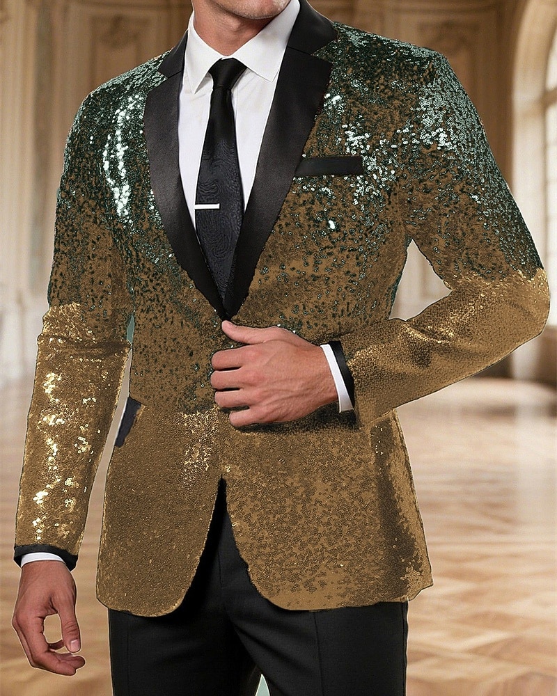 رجالي سترة عمل حفلة كوكتيل حفلة الزفاف موضة كاجوال الربيع الخريف بوليستر تدريجي ترتر جيب مريح صدر فردي سترة رياضية أزرق أرجواني ذهبي أخضر 2025 - $84.99 –P1