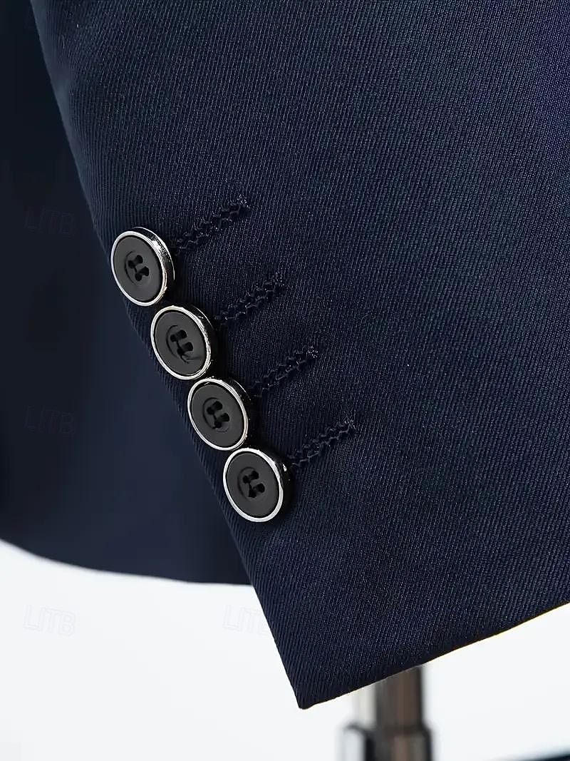 Heren Bruiloft Trouwpakken Ingesneden revers Zwart Bordeaux Jurken Effen Standaard pasvorm 3-delige set Enkele rij knopen met twee knopen 2025 - $129.99 –P4