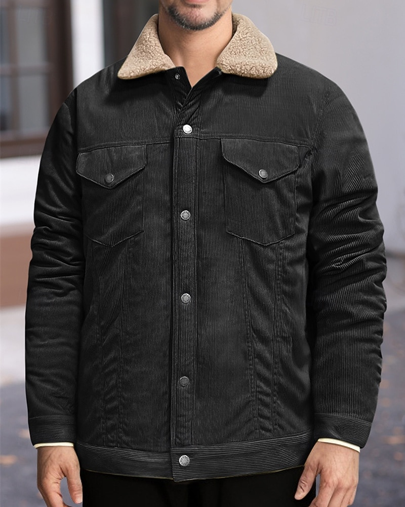 Per uomo Giacca Invernale Giacca in Velluto a Coste Giacca in Pile Giacca Casual Vacanza Quotidiano Calore Termico Tasca Pile Inverno Semplice Moda Streetwear Bavero Regolare Nero Verde chiaro Blu del 2025 a $54.99 –P10