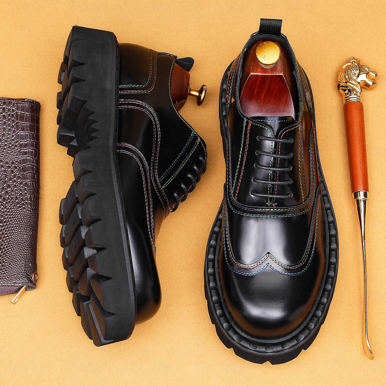 Herresko med burgunderfargede brogues og oxford-sko, klassiske snøresko for kontoret, banketter og spesielle anledninger 2026 - $119.99 –P1