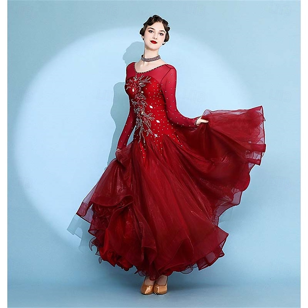 γυναικείο φόρεμα βαλς με μακριά μανίκια, μοντέρνο φόρεμα χορού, φορέματα διαγωνισμών, ένδυση παράστασης 2026 - $251.39 –P8