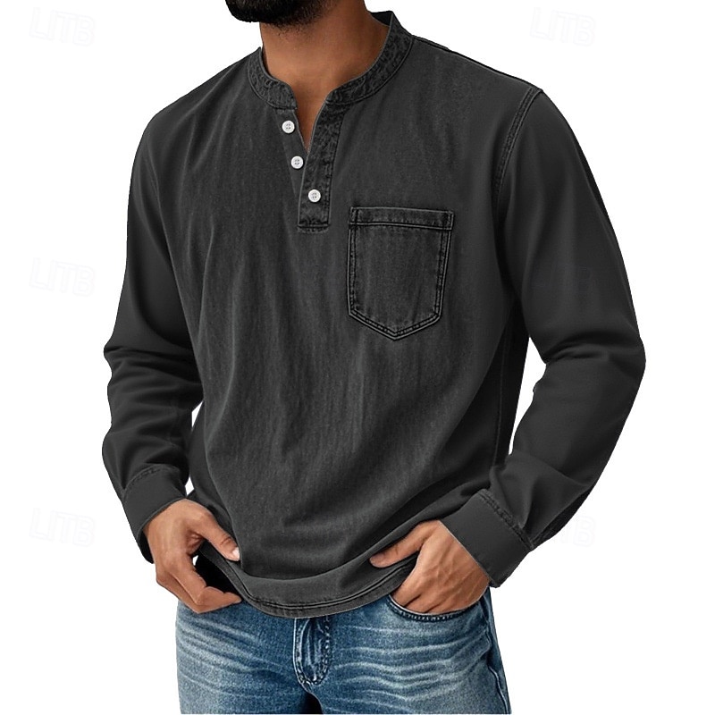 Pánské Retro Tričko Henley Tričko Tričko Dlouhý rukáv Retro Na běžné nošení Ležérní Jaro Podzim Celý rok Černá Růžová Fialová Vodní modrá Trávová zelená Henley Tričko Henley 2025 - $26.99 –P3