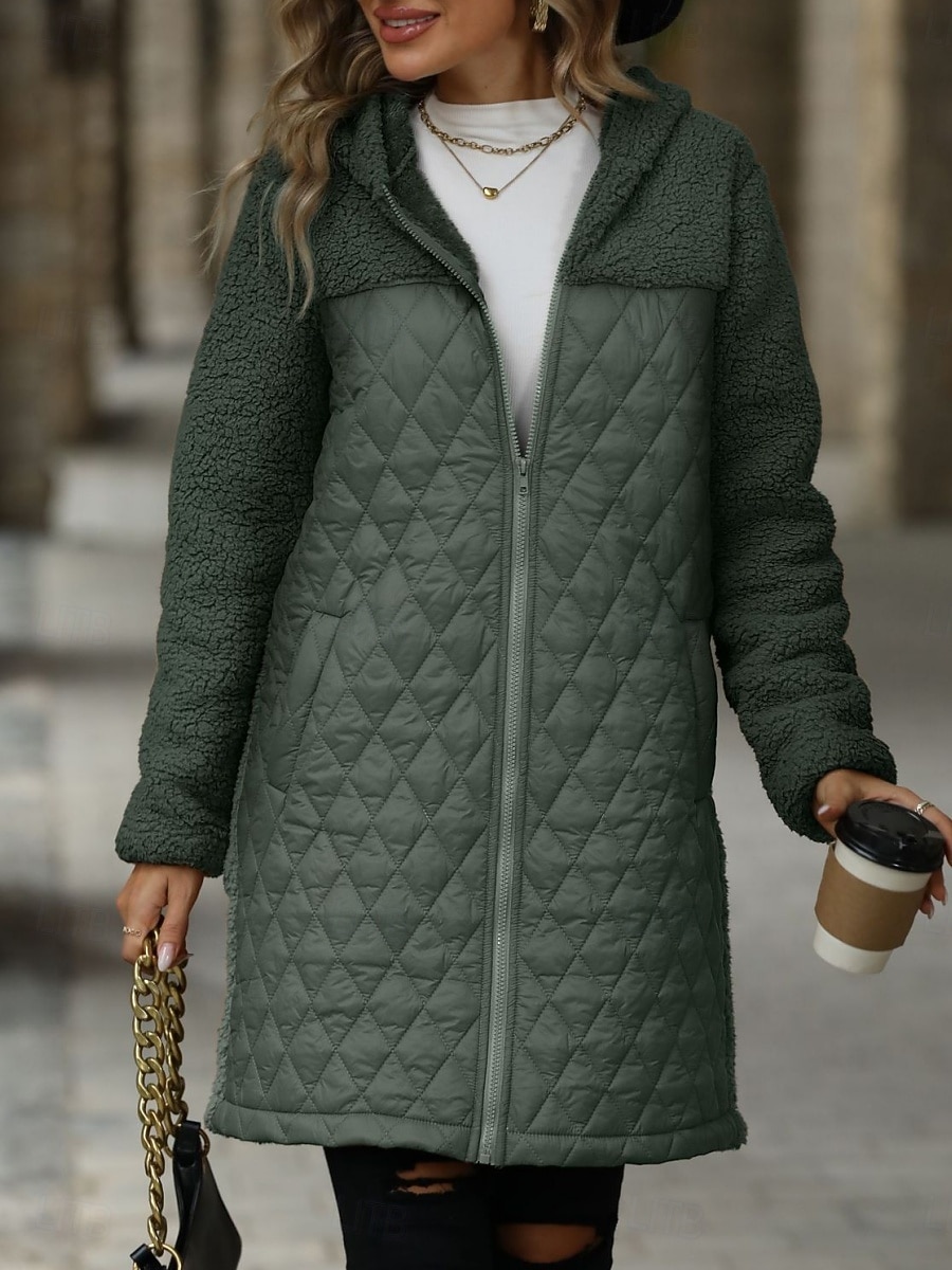 Mulheres Casaco de inverno Casaco com capuz Confortável Respirável Zíper Bolsos Casual Tecido Férias Rua Casual Roupa Diária Zíper Longo Com Capuz Normal Manga Longa agasalhos Preto Camelo Verde Tropa de 2025 por $41.99 –P8