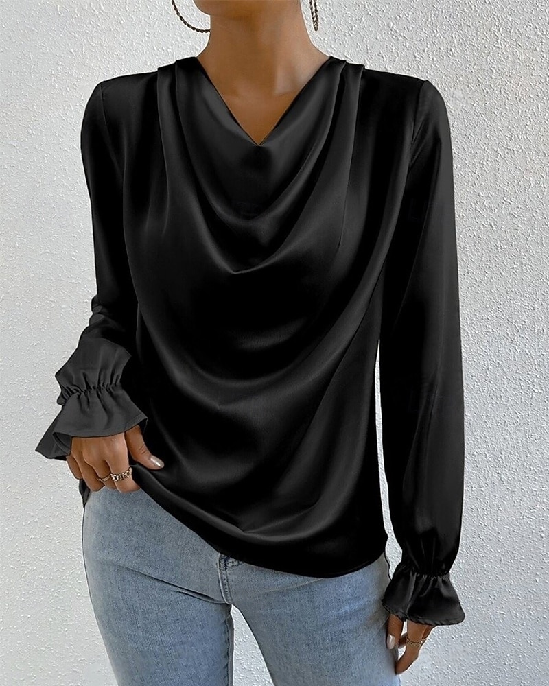 Femmes Chemise Chemise en satin Uni Élégant Occasionnel manche longue Col Bénitier Hauts Réguliers Quotidien Sortir Drapé Noir Rose Claire Vert Abricot Printemps Automne de 2025 ? $18.99 –P9