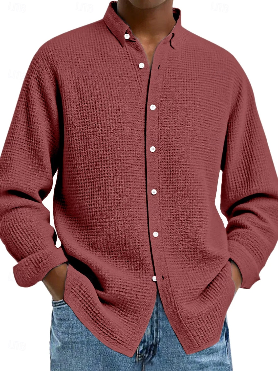 Herren Hemd Waffelhemd Freizeithemd Knopfhemd Schwarz Weiß Wein Marineblau Blau Langarm Einfach Revers Lässig Täglich Bekleidung Mode Streetwear 2025 - $23.99 –P7