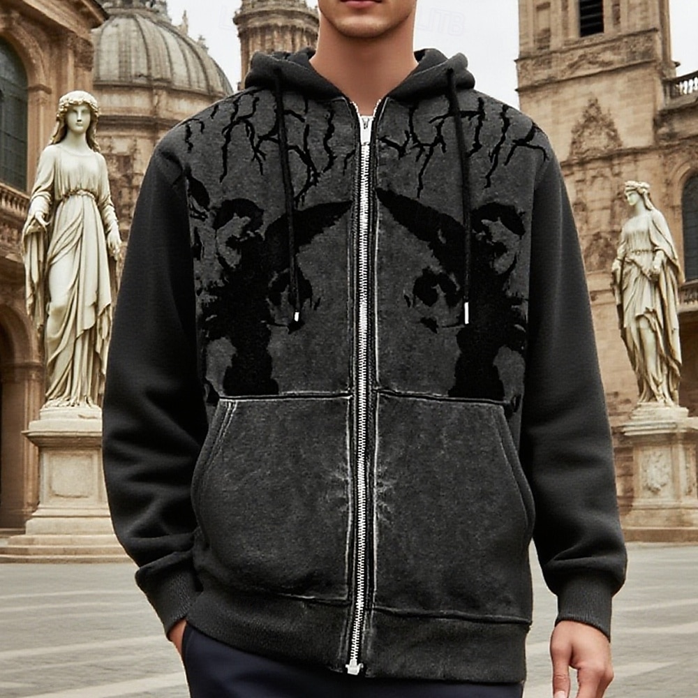Pánské Grafika Kapuce Módní Denní Na běžné nošení Dlouhý rukáv Kapuce Venkovní Dovolená Streetwear Černá Bílá Kávová Zapni Kapsy Potisk Jaro Podzim Návrhář S M L XL 2XL 3XL 2026 - $18.99 –P6