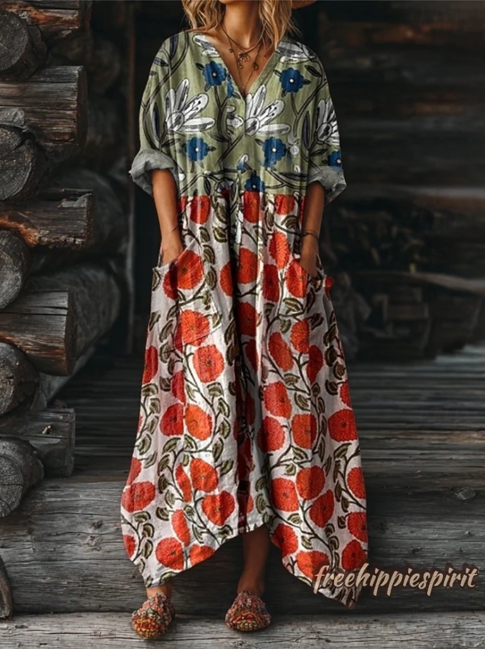 Women's Maxi Dress Boho Sundress A Line Dress Vacation Casual  Birthday Daily Holiday Loose Fit Floral Long Sleeve V Neck Yellow Red Blue Purple Spring Fall 2026 - $37.99 –P7
