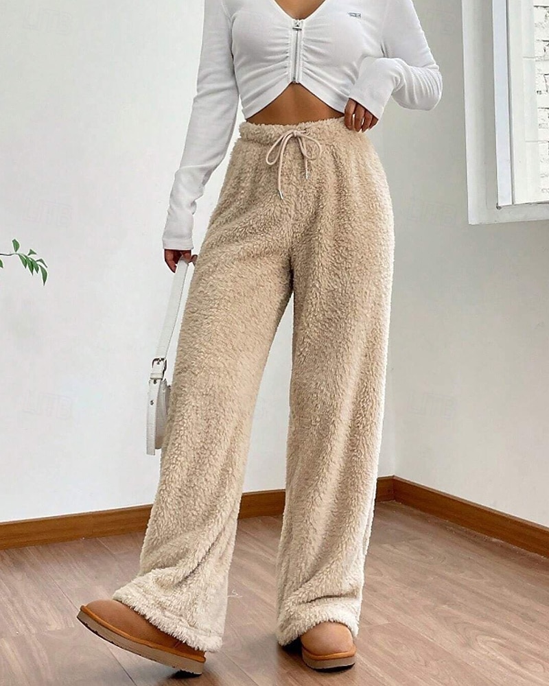 Mulheres Atrevido chinês Casual Comprimento total Cintura Média Tecido Design de cordão elástico Térmico / Quente Com Stretch Ao ar livre Férias Rua Camelo Adamascado Cinzento Preto Inverno Ajuste de 2025 por $19.99 –P2