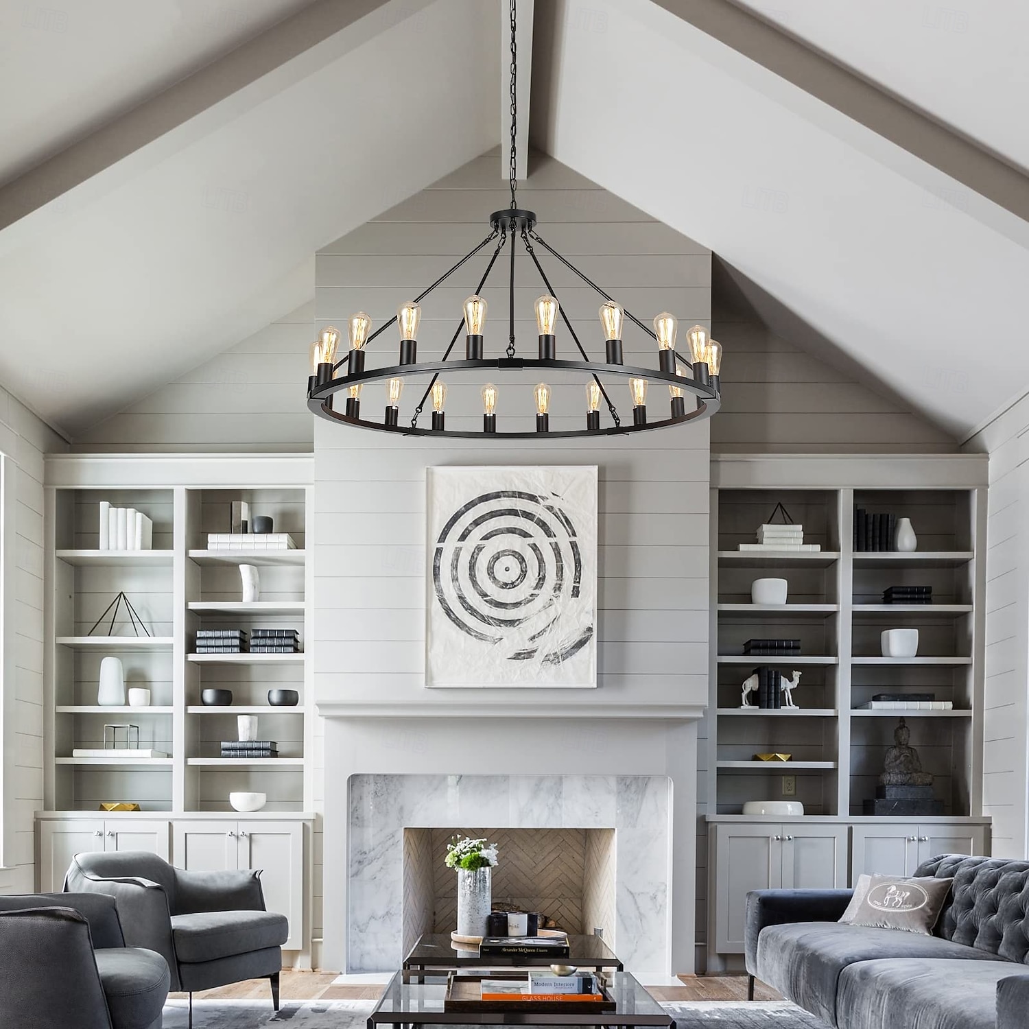 led csillár fekete kerekeken 20 fényes nagy kerek rusztikus vidéki csillár ipari lámpatest étkezőbe nappali konyha sziget előtér előszoba 2026 - $503.99 –P8