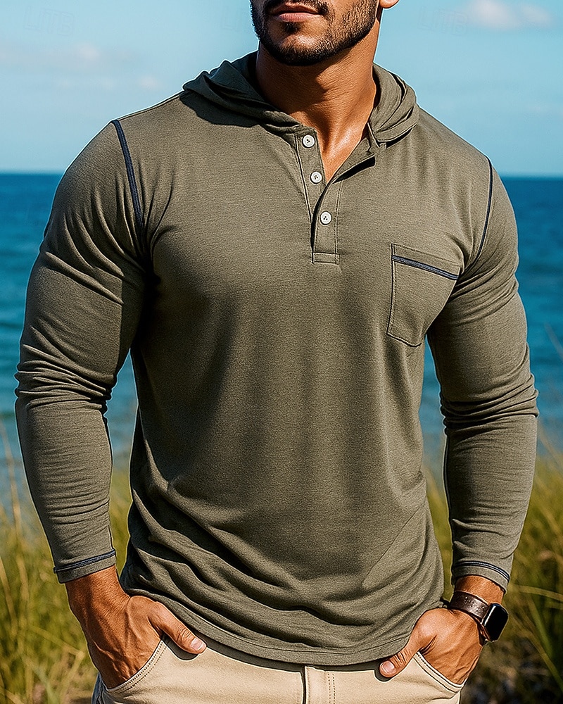 Homme Chemise décontractée T-shirt à capuche manche longue À capuche Top Extérieur Respirant Coton Noir Bleu Vert Tennis Le golf Course de 2025 ? $31.99 –P5