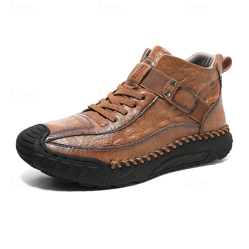 Botas masculinas de couro sintético genuíno marrom para caminhadas ao ar livre com sola antiderrapante – calçado casual para viagem e aventura de 2025 por $54.99 –P1