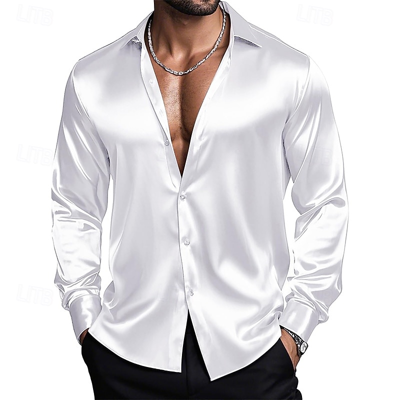 Homme Chemise Chemise en satin Chemise habillée Chemise Décontractée Chemise Boutonnée Uni Formel Mariage Bleu Ciel Noir Blanche Vin manche longue Revers Printemps & Automne Toutes saisons Vêtement de 2025 ? $12.99 –P8
