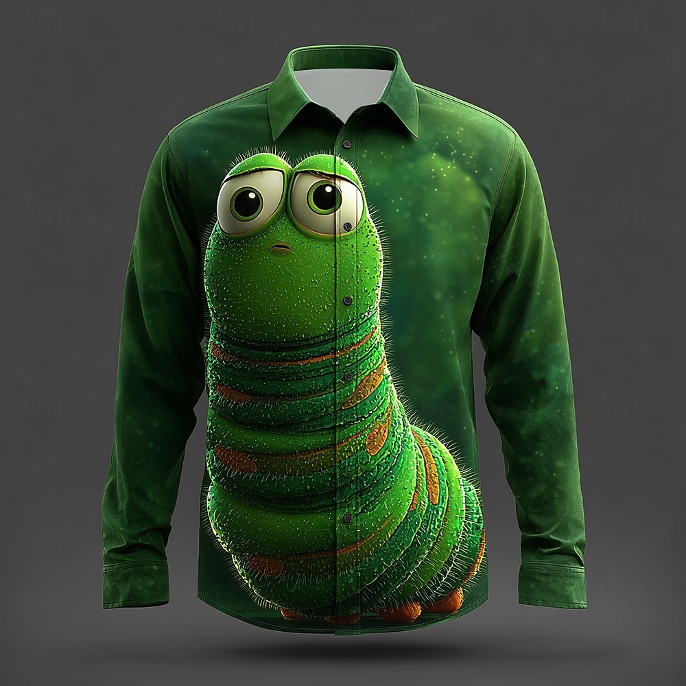 Herren Tiermotiv Insekten Raupe Hemd Knopfhemd Langarm Lustig Outdoor Ferien Frühling Herbst Umlegekragen 3D-Druck Hemden mit Kragen Grün 1# Grün 2# Grün 3# Dunkelgrün Grün 2026 - $10.49 –P4