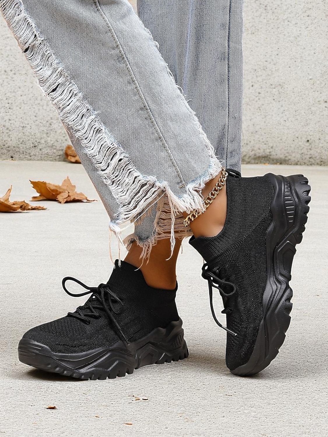 röda flyknit damsneakers med grov sula – andningsbara snörskor för avslappnad streetwear och gymträning 2026 - $29.99 –P2