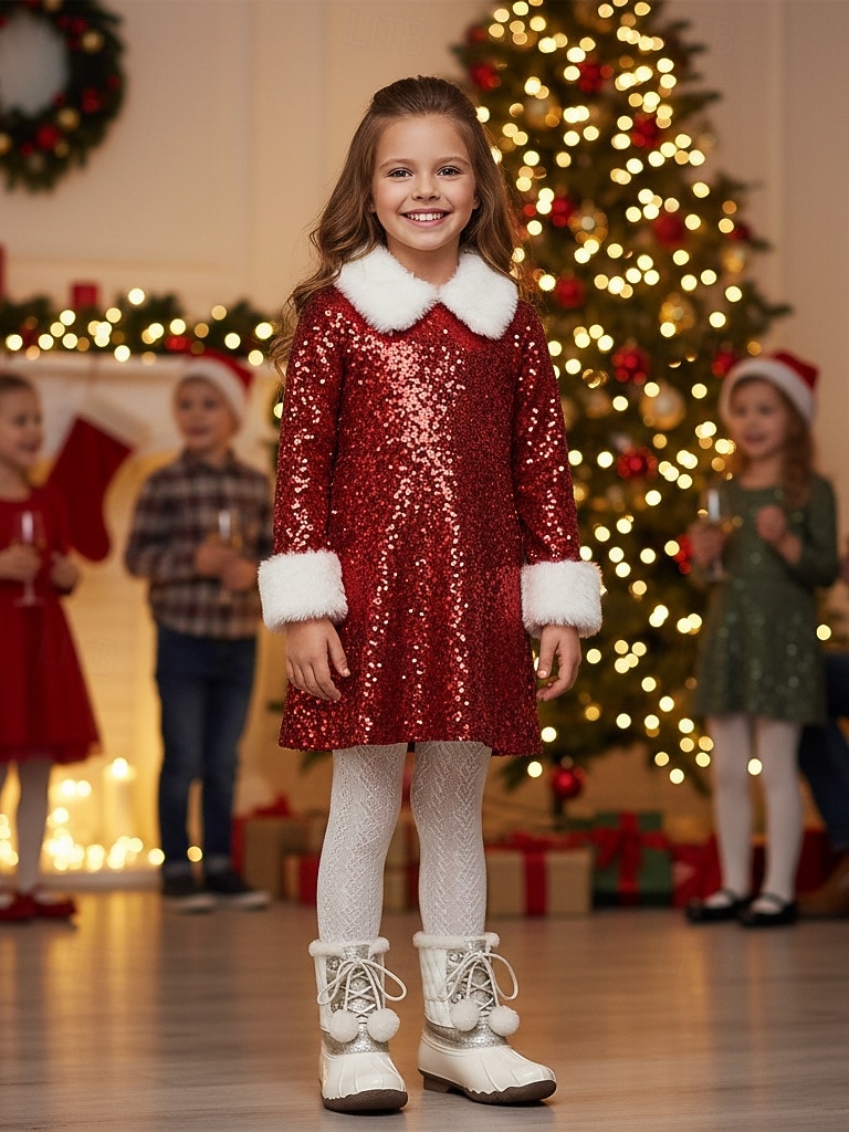 2025年 女の子の冬用スノーブーツ - フェイクファーの裏地、グリッターのディテール、ポンポンのレースが付いた暖かいキルティングアンクルブーツで、アウトドアに最適です。  コレクション – $46.99 –P3