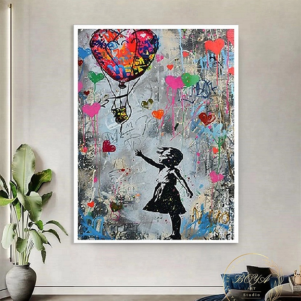 Girl Graffiti oil painting hand painted pop art painting Famous Canvas   Girl Artwork painting   Balloon Canvas painting wall Decoration  artwork painting 2026 - $263.49 –P5