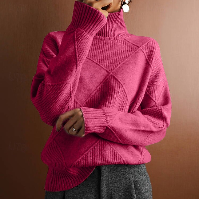 Women's Sweater Pullover Elegant Streetwear Solid Color Turtleneck Knitted Long Sleeve Regular Tops Knit Daily Holiday Going out Black Royal Blue Fall Winter 2026 - $27.99 –P2