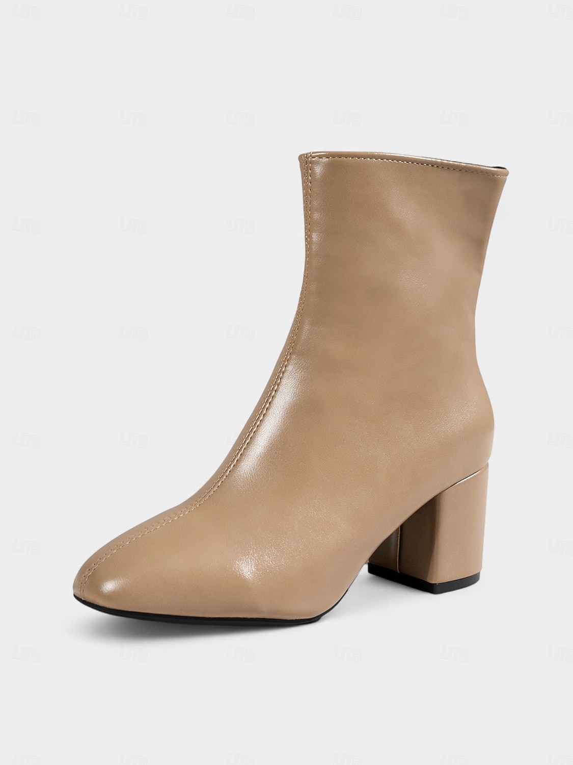 Botas femininas brancas de couro sintético – botinhas estilosas com salto grosso e zíper lateral para looks casuais, de trabalho e do dia a dia de 2025 por $34.99 –P5