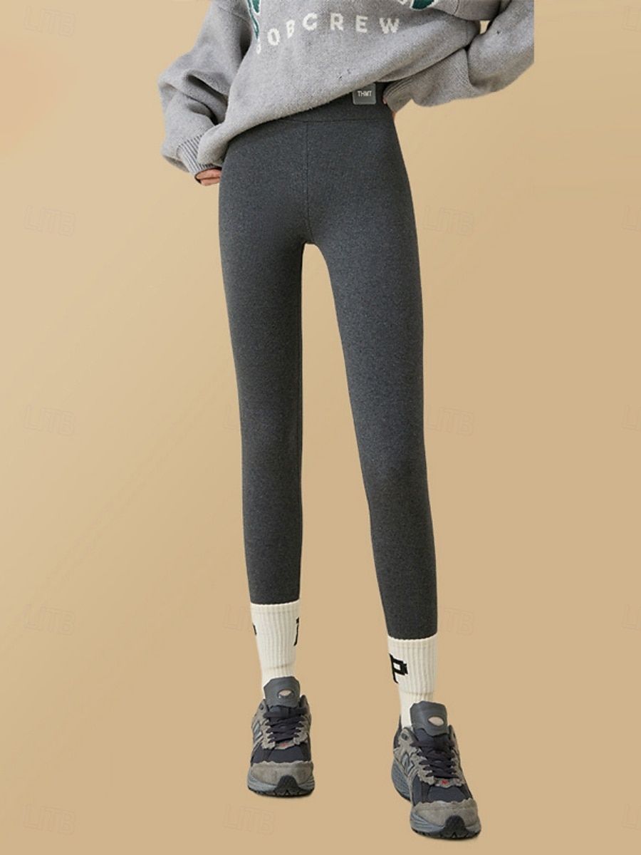 Damen Fleecehose Leggings Mode Basic Lässig Volle Länge Hohe Taille Einfach Hoher Schnitt Bequem Weich Dehnbar Heim Täglich Hellgrau Dunkelgrau Schwarz Beige Sommer Frühling Herbst Winter Schmale 2025 - $30.99 –P6