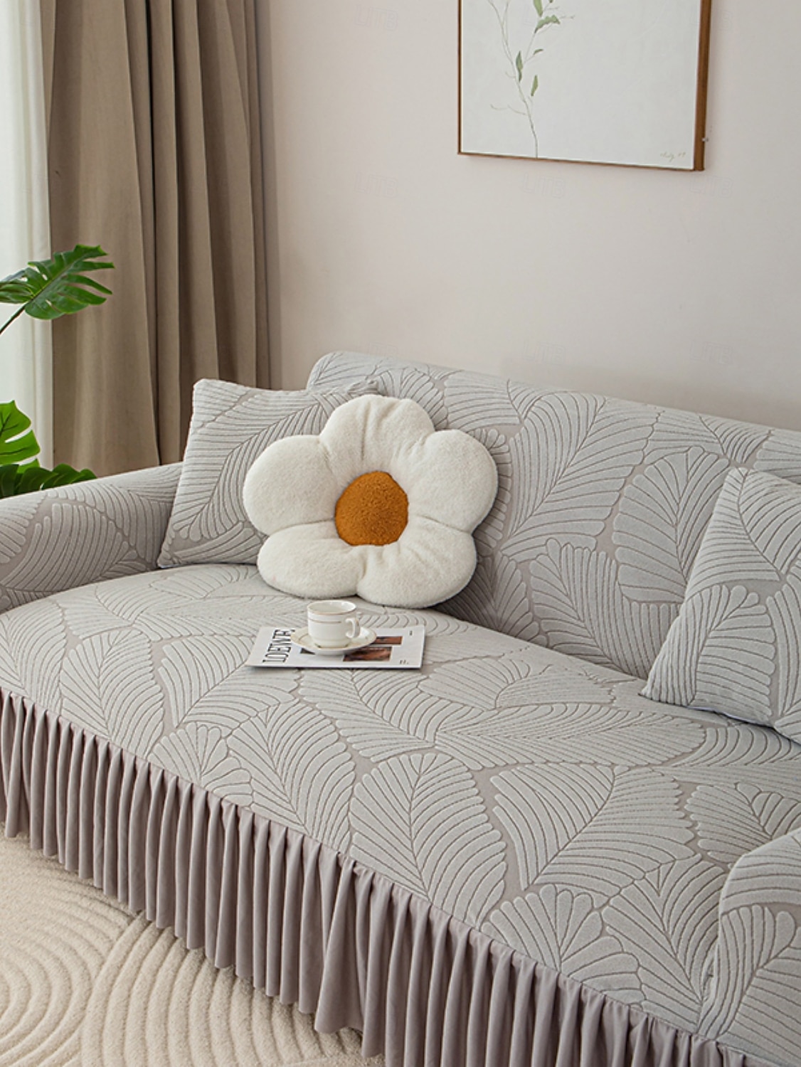 Capa de sofá com saia elástica jacquard, cor sólida premium, quatro estações, espessada, antiderrapante, universal, capa para sofás de 2026 por $50.99 –P2