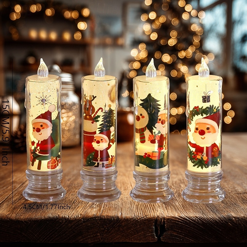 4 Pcs 15 * 4.5CM Christmas LED Electronic Candle Light with Base Indoor and Outdoor Christmas Party Desktop Decoration Light Ornament Light AG10 * 3 Battery 2025 - CAD $8.99 –P4
