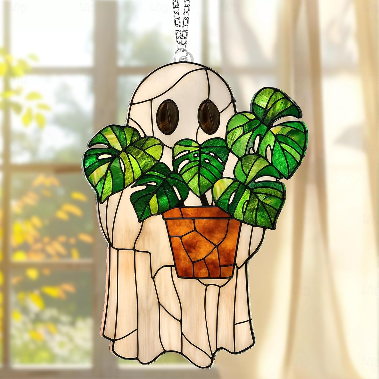 קישוטי רפאים ויטראז' דמויי אקריליק לליל כל הקדושים, לוכד שמש חמוד לקישוט ליל כל הקדושים, מתנת רוח רפאים חמודה לאוהבי ספרים, קישוט סתיו גותי לחלון, מתנות ליל כל הקדושים לנשים 2025 - $4.99 –P6