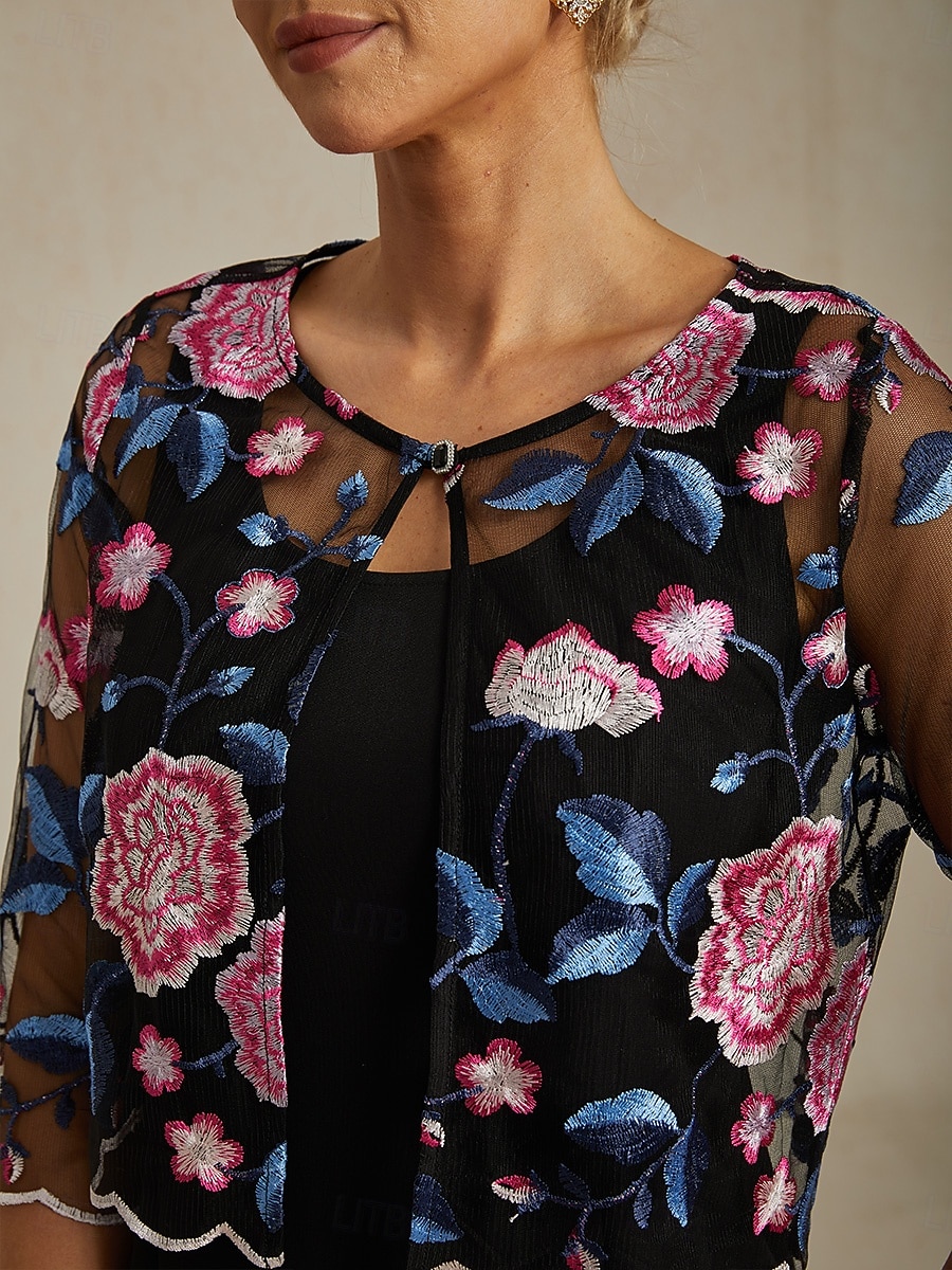 Dámské Blejzr Lehká váha Krajka Výšivka Elegantní Květinový Formální Krátké Výstřih ke krku Běžný 3/4 délka rukávu Svrchní oděvy Fuchsiová Léto Jaro 2025 - $26.99 –P4