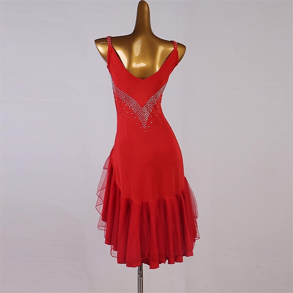 Damen Latein Rhythmus Salsa Gesellschaftstanz Kleid Wettkampfkostüm Wettbewerb Modern Walzer Cha Cha Kleid 2025 - $136.99 –P6