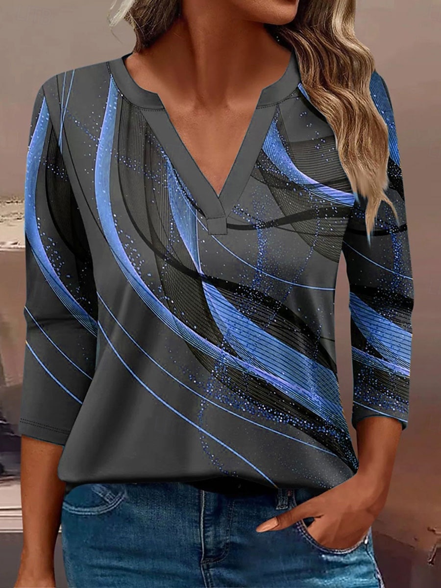 Femmes T-shirt Graphique Géométrique Abstrait ancien Élégant Classique manche longue Col en V Encolure en V Hauts Réguliers Quotidien Imprimé Bleu Violet Dorée Vert Printemps Automne Hiver de 2025 ? $27.99 –P2
