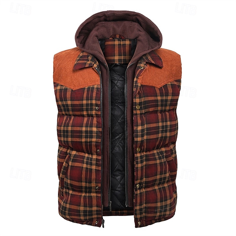 Per uomo Gilet imbottito Gilet Vacanza Quotidiano Data Moda Casual Autunno Inverno Tasca Poliestere Caldo Confortevole Plaid Cerniera Con Cappuccio Vestibilità regolare Rosso Verde Verde militare del 2026 a $69.99 –P1