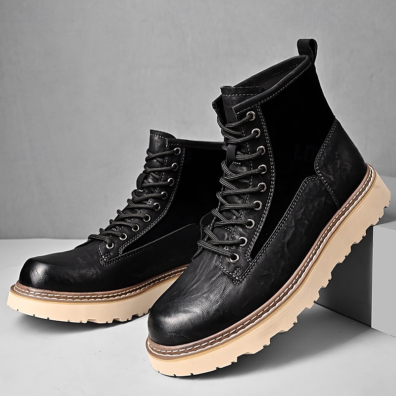 Bottes de combat à lacets en similicuir marron pour homme – chaussures de travail et de randonnée d'extérieur durables pour un usage quotidien et l'aventure de 2025 ? $54.99 –P2