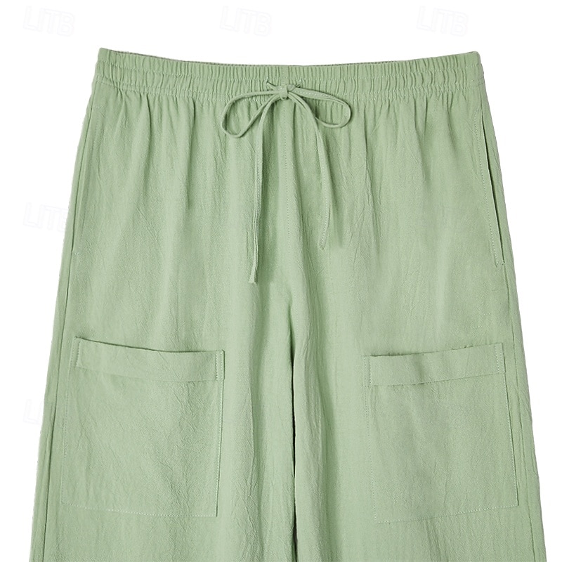 Hombre Pantalones de lino Pantalones Pantalones de verano Pantalones anchos Bolsillo Cintura elástica Correa Plano Comodidad Transpirable Longitud total Casual Diario Festivos Vacaciones Moda Holgado 2026 - $12.99 –P13
