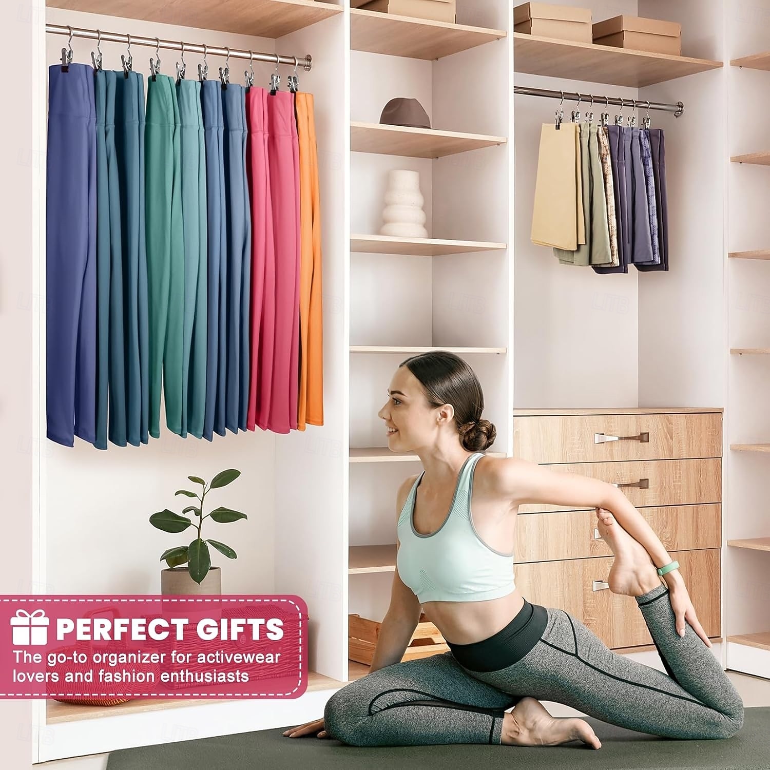 Organizer Per Armadio Con 10 Clip In Metalllo: Grucce Salvaspazio Per Leggings, Gonne E Pantaloni (5 Ganci + 10 Clip), Rivestite In Gomma